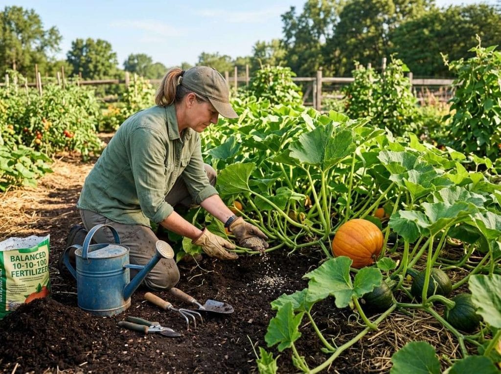 How to Grow Larger Pumpkins by providing rich soil, consistent watering, and plenty of sunlight to pumpkin vines.