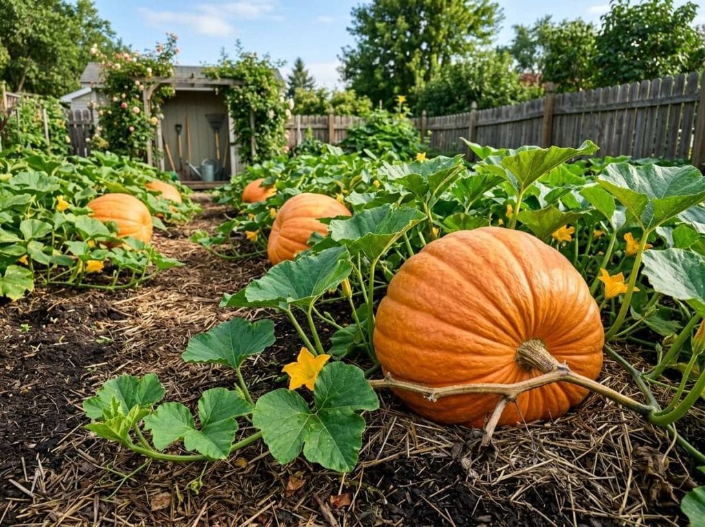 How to Grow Larger Pumpkins using proper fertilizing, watering, spacing, and pruning techniques for bigger fruit.
