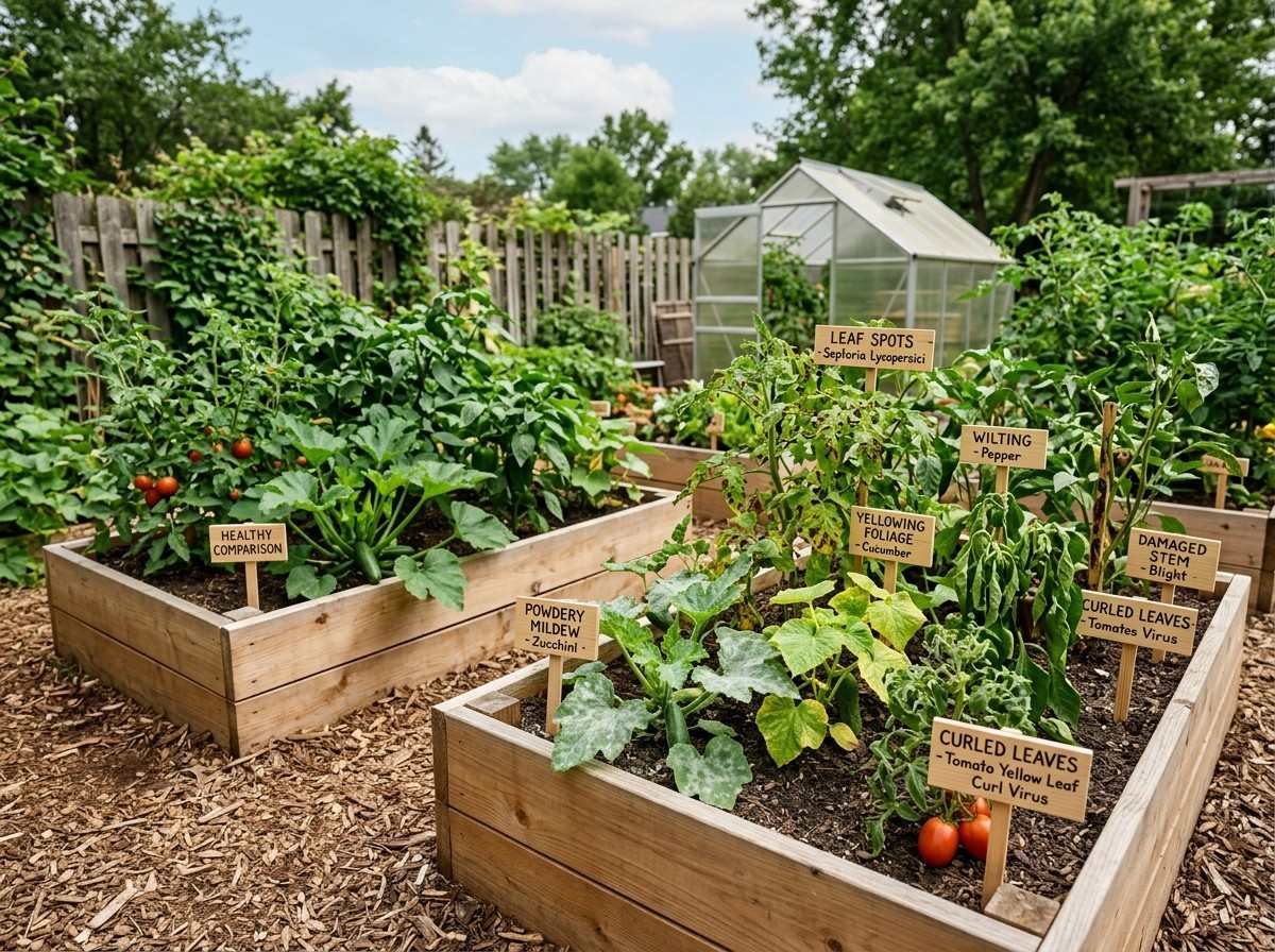 How to Identify Plant Diseases in Garden with close-up examples of common fungal, bacterial, and viral plant symptoms.