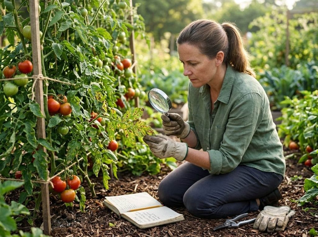 How to Identify Plant Diseases in Garden illustrating healthy and diseased vegetable plants side by side for comparison.
