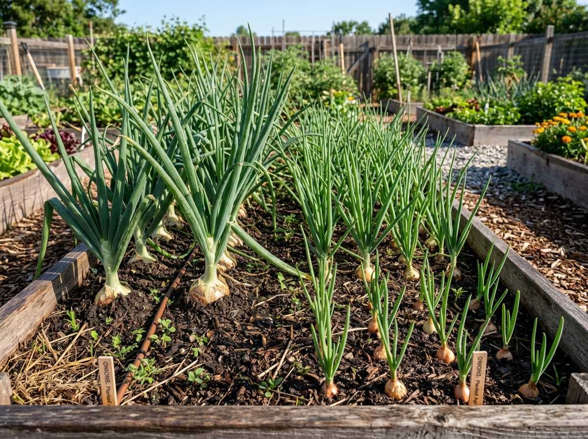 How to Plant Onion Bulbs by placing onion sets in fertile, well-drained soil with proper spacing.
