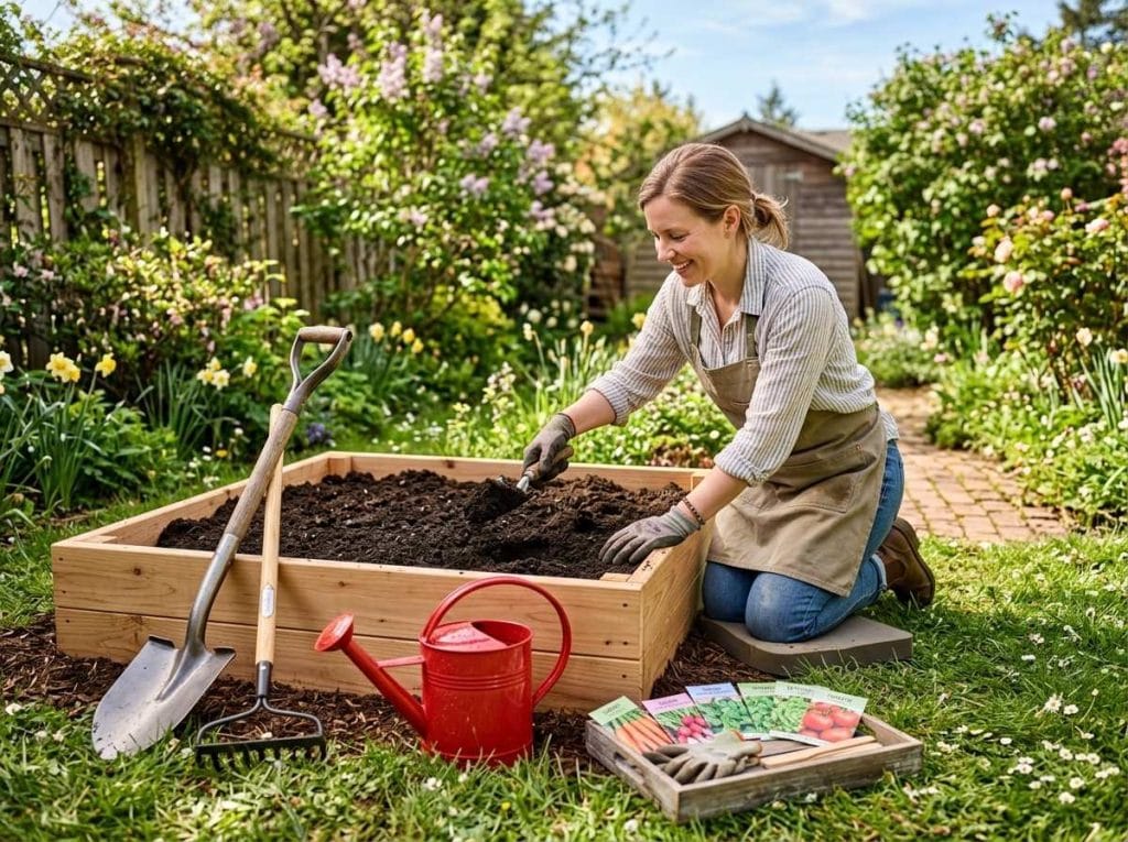 How to Start a Small Vegetable Garden by preparing fertile soil and planting beginner-friendly vegetables in raised beds.