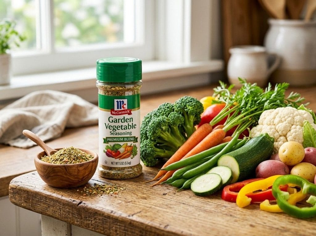 McCormick Garden Vegetable Seasoning featured in a healthy vegetable recipe with colorful seasonal produce.
