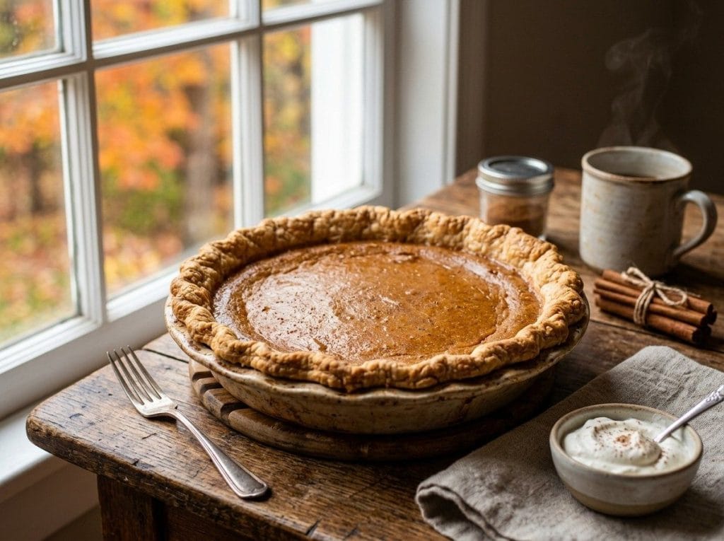 Old Fashioned Pumpkin Pie Recipe featuring a homemade pumpkin pie with a golden crust and creamy spiced filling.