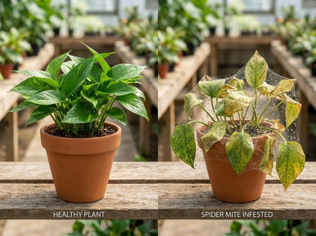 Spider Mites on Pot Plants illustrating natural treatment methods to eliminate spider mites from container plants.