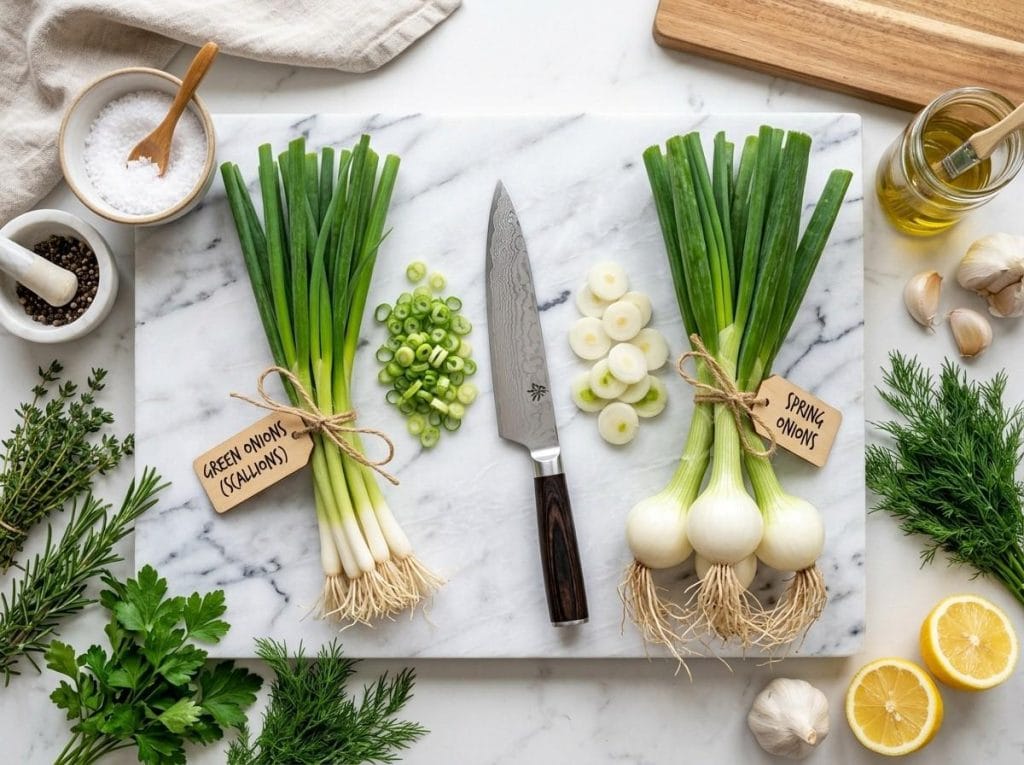 Spring Onion Vs Green Onion illustrating the differences between spring onions and green onions for cooking and gardening.