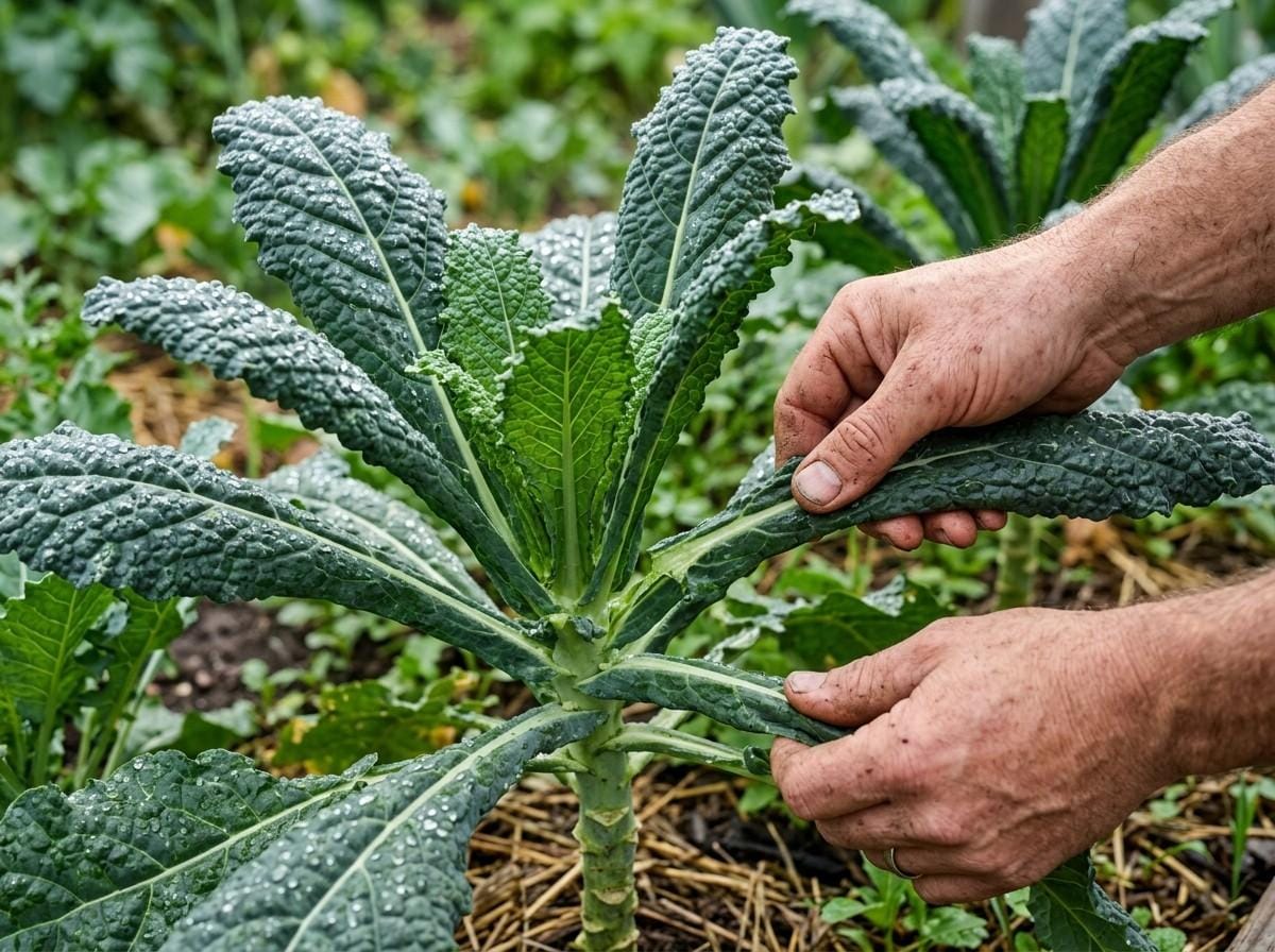 When to Harvest Kale by picking mature outer leaves while allowing the center leaves to continue growing.