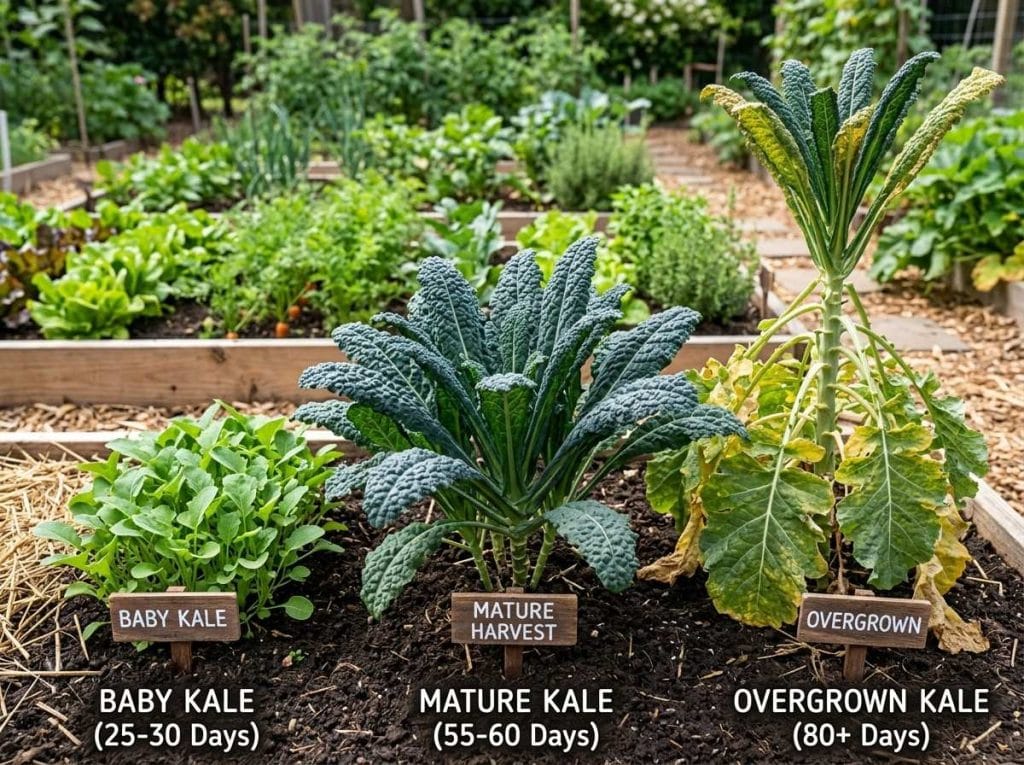 When to Harvest Kale with healthy green kale growing in fertile, well-drained soil under full sun.