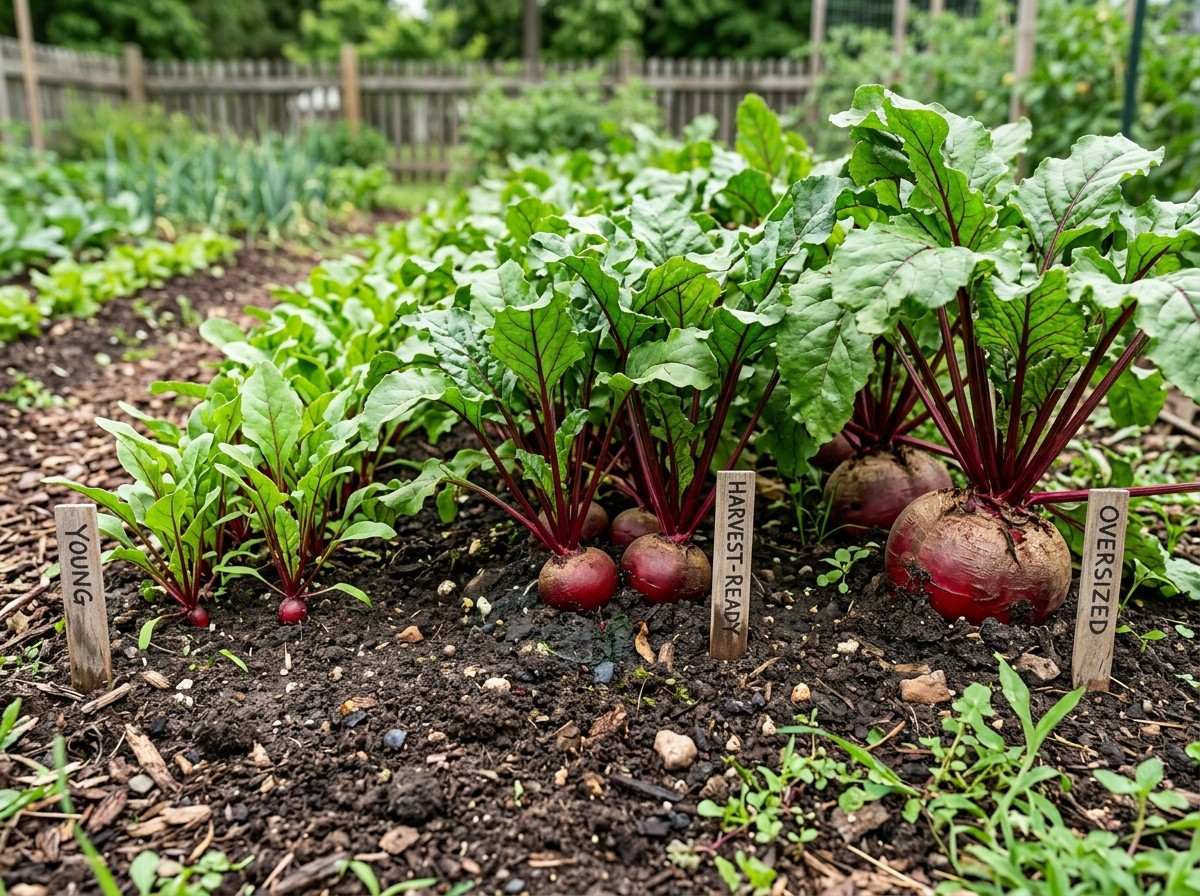 When to Harvest Red Beets showing mature red beet roots ready to be harvested from fertile garden soil.