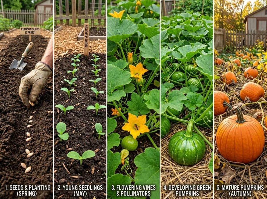 When to Plant Pumpkins in Arkansas with healthy pumpkin vines developing under warm growing conditions.