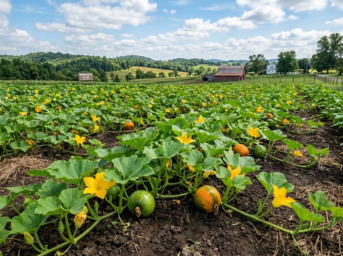 When to Plant Pumpkins in Kentucky showing pumpkin seeds being planted in warm, fertile garden soil.