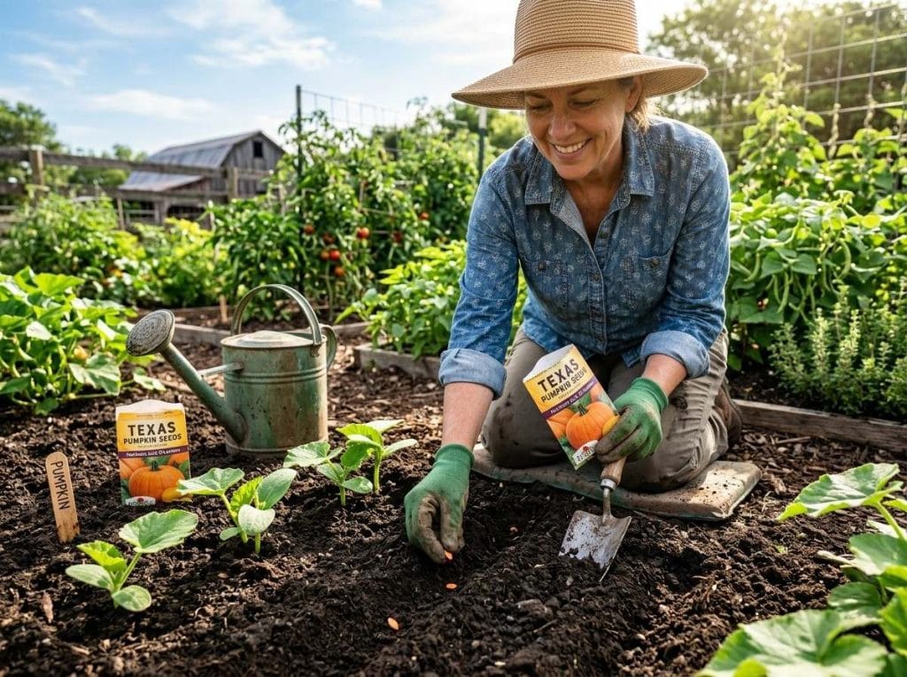When to Plant Pumpkins in Texas illustrating the ideal planting season for pumpkins in different Texas regions.
